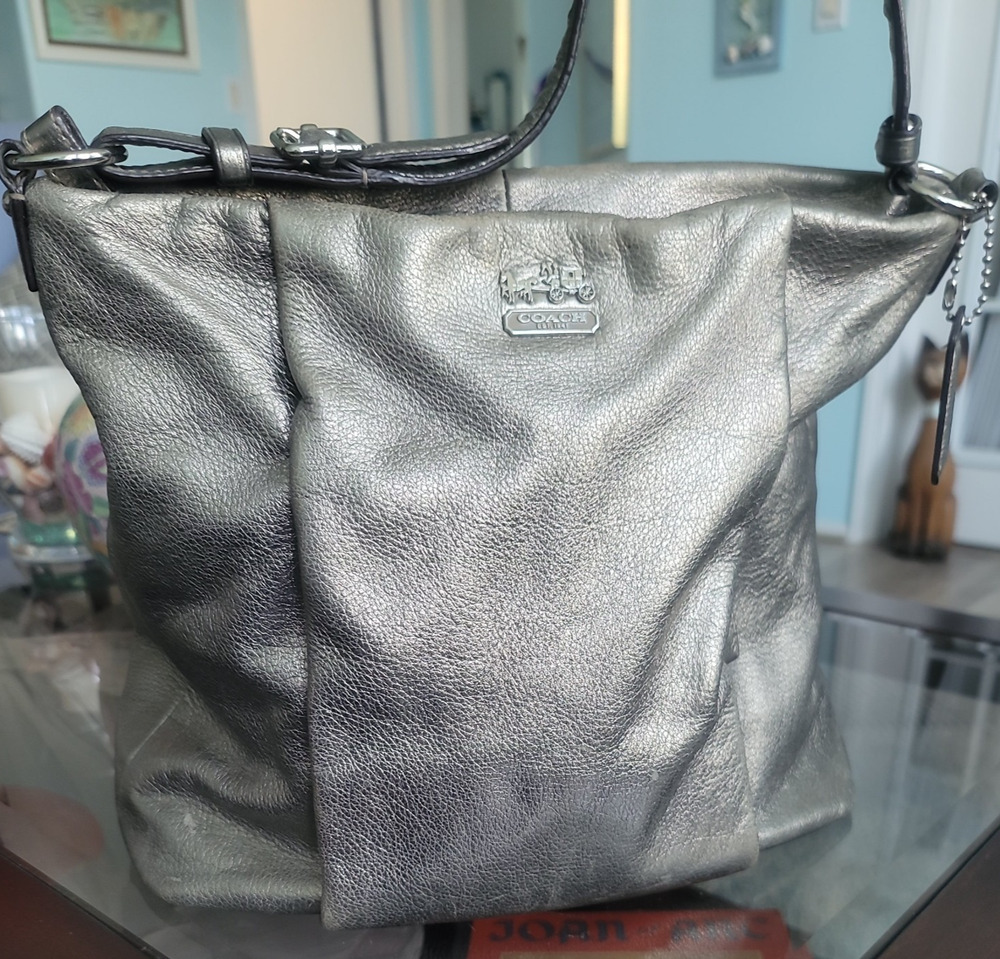 Coach Madison Metallic Pewter Leather Zipper 2011 Hobo Shoulder Bag